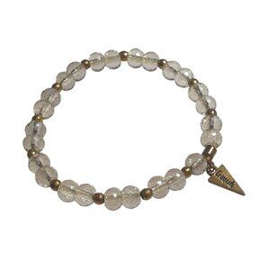 Ermish Stretch Bracelet Clear Glass Beads Gold Accents Triangular Charm Crystal